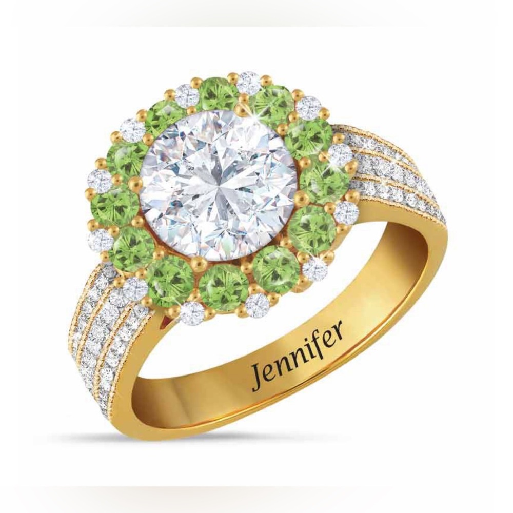 Danbury Mint Gold and Green Gemstone Ring